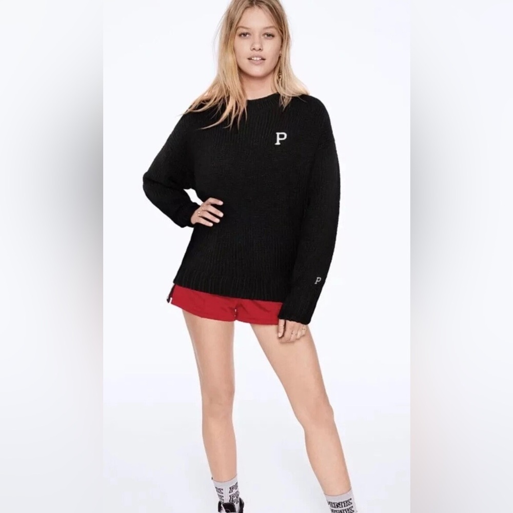 PINK Victoria Secret Boyfriend Chunky Crew Sweater | Black | L